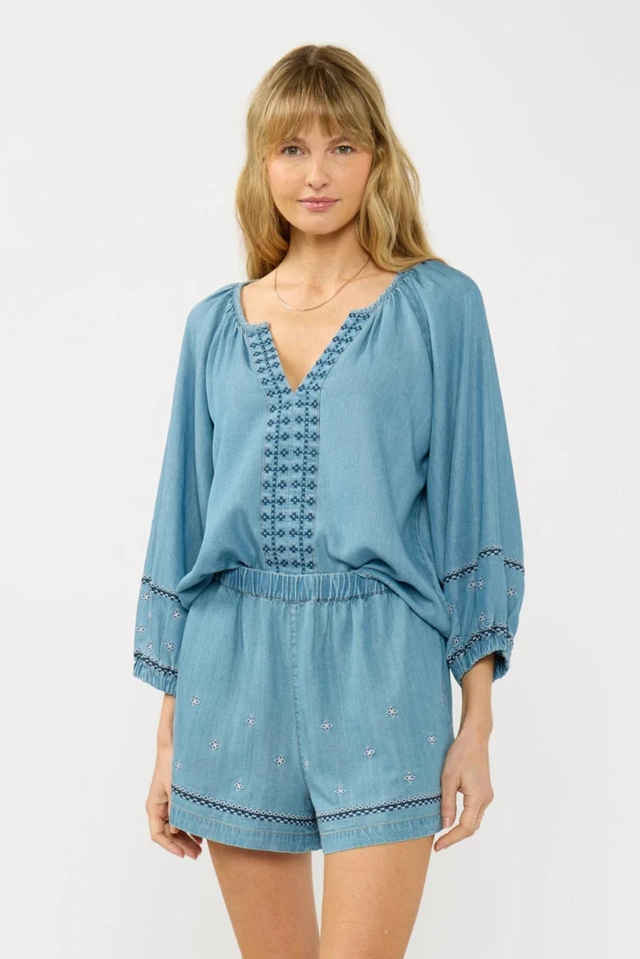 Embroidered Long Sleeve Top