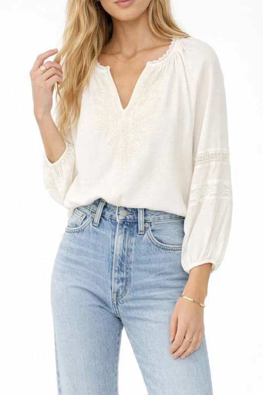 Embroidered Split Neck Blouse