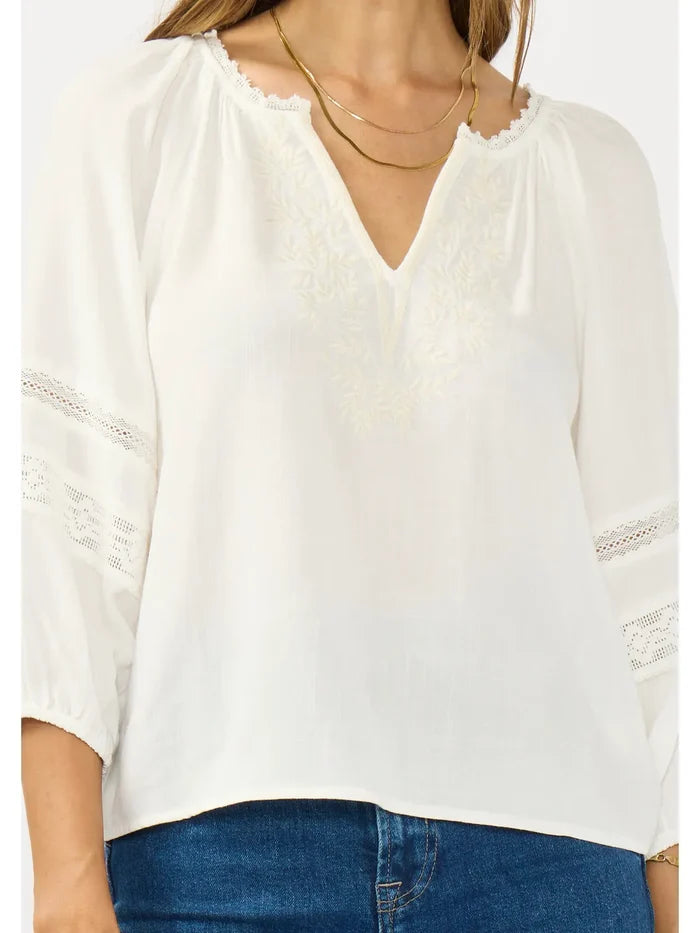 Embroidered Split Neck Blouse