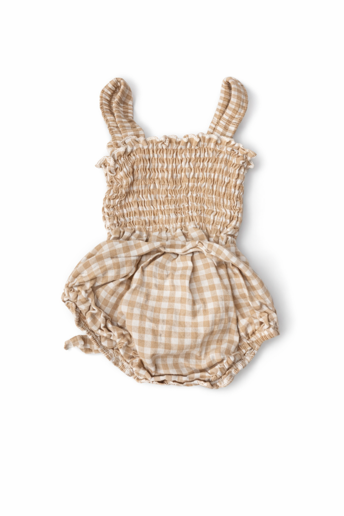 Tan Gingham Bubble GUC size Est. 0-3M gently used