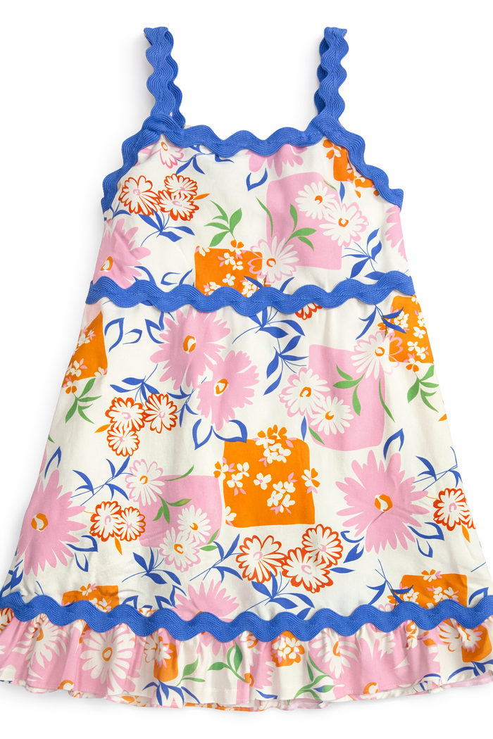Orange & Pink Floral Dress w/ Built-In Slip GUC size Est.  8 gently used