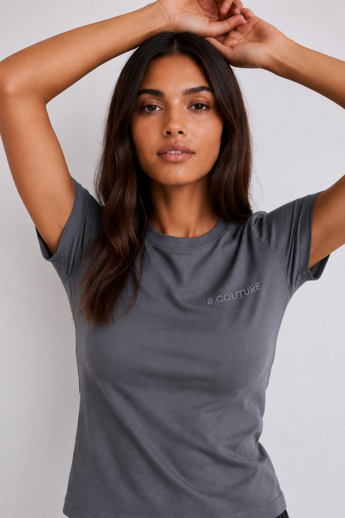 Fitted Short Sleeve Stretch Cotton T-Shirt - Grey