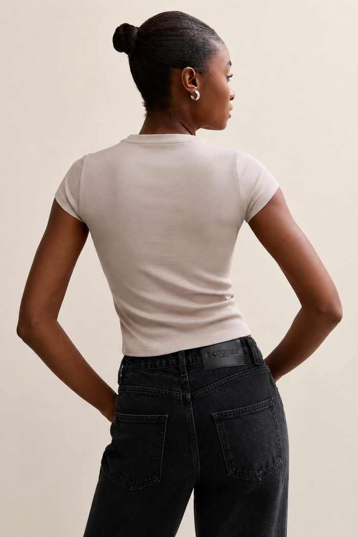 Fitted Short Sleeve Stretch Cotton T-Shirt - Stone