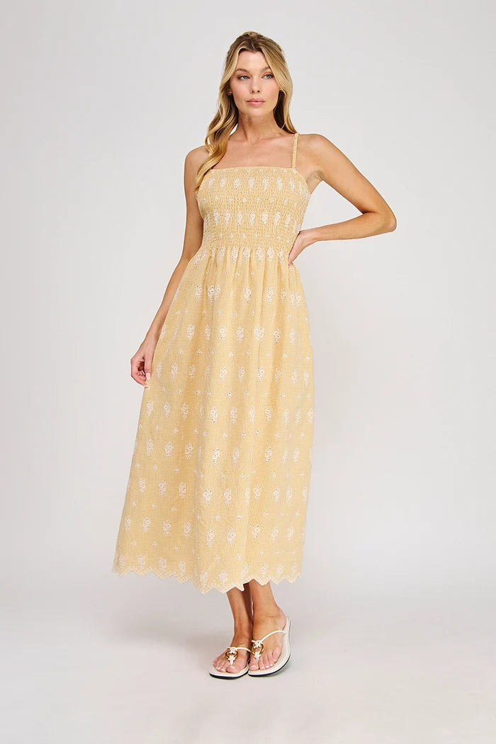 Floral Embroidered Gingham Maxi
