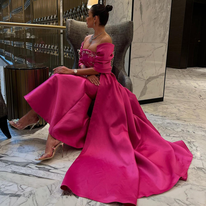 Fuchsia Mermaid Dubai Luxury Evening Dresses with Cape Shawl LA71896 - SERENE HILL