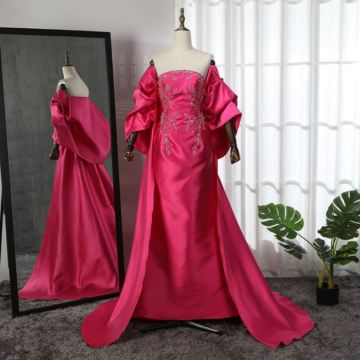 Fuchsia Mermaid Dubai Luxury Evening Dresses with Cape Shawl LA71896 - SERENE HILL