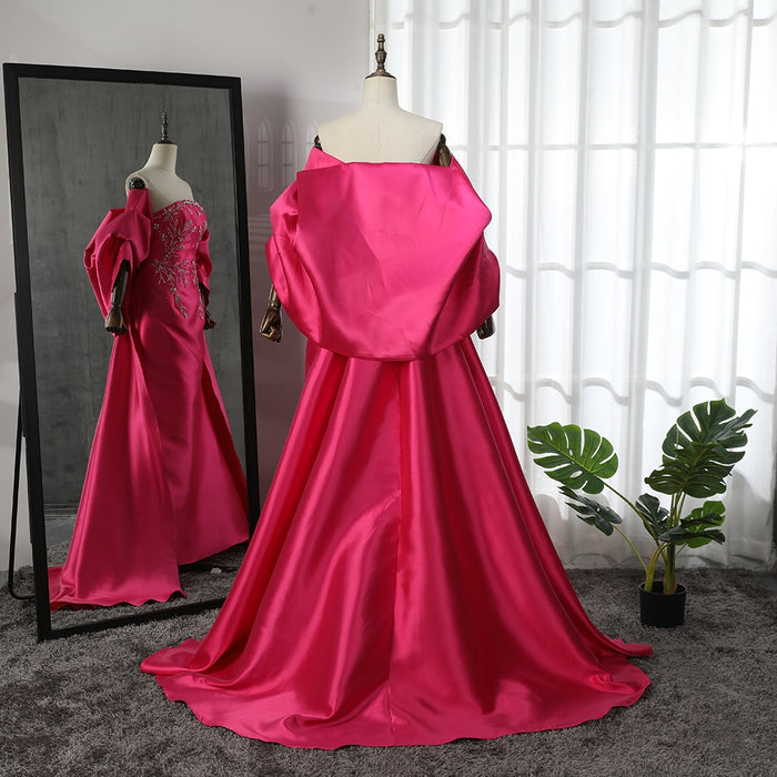 Fuchsia Mermaid Dubai Luxury Evening Dresses with Cape Shawl LA71896 - SERENE HILL