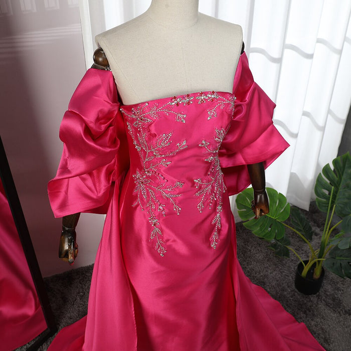 Fuchsia Mermaid Dubai Luxury Evening Dresses with Cape Shawl LA71896 - SERENE HILL