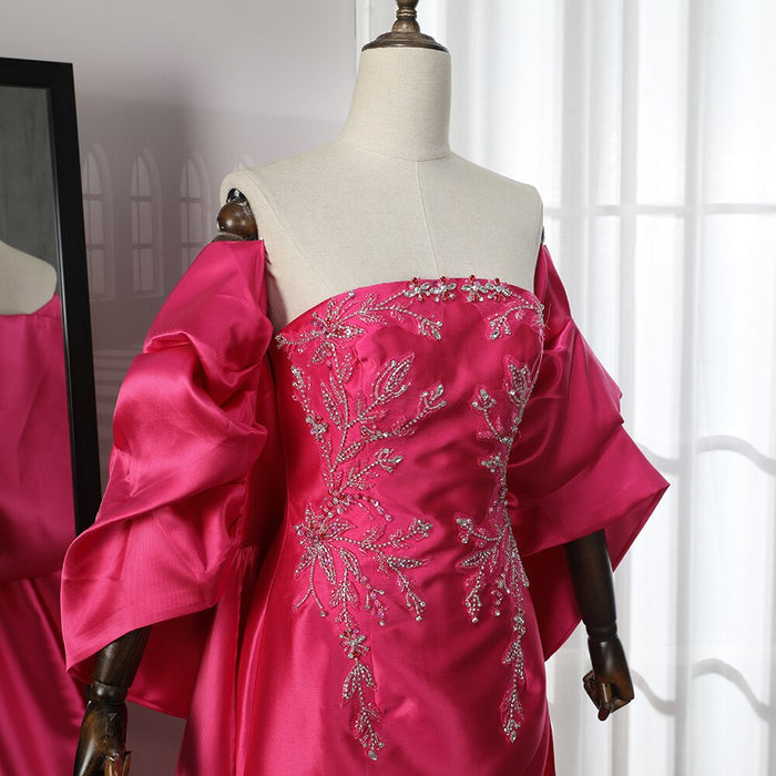 Fuchsia Mermaid Dubai Luxury Evening Dresses with Cape Shawl LA71896 - SERENE HILL