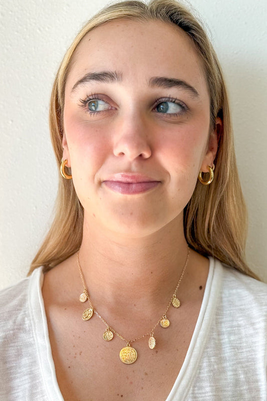 Gold Coin Charm Necklace, charm Necklace, Necklace, Jewelry, Adeline Boutique, Boutique Jewelry, Accessories