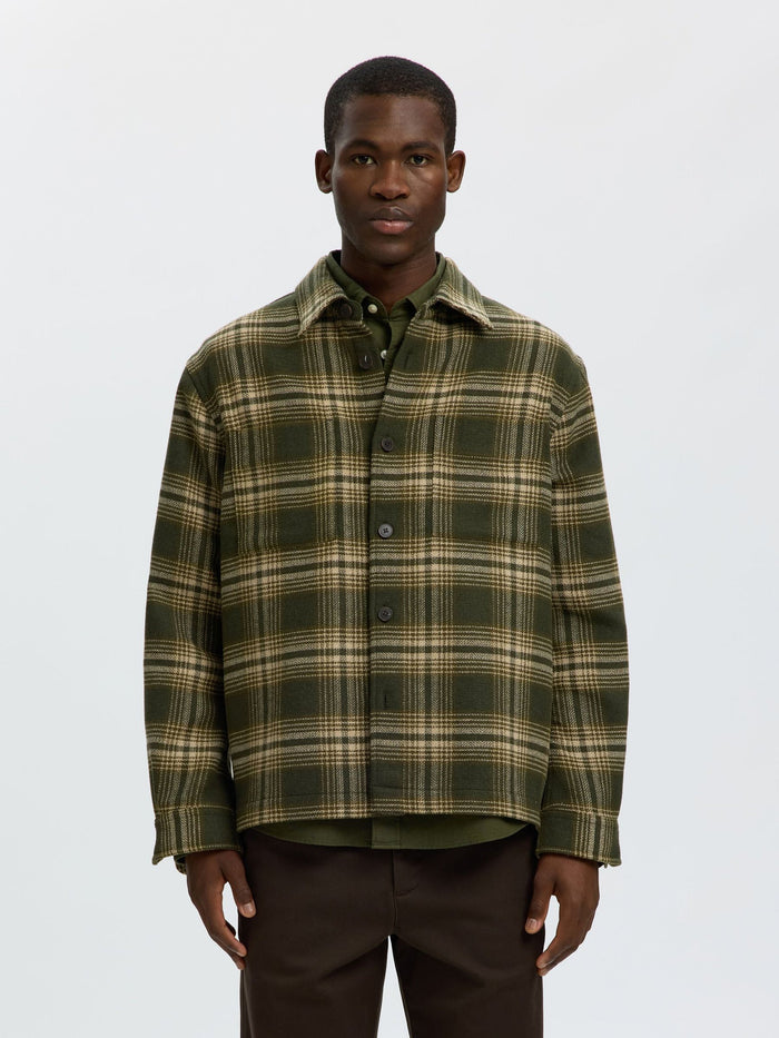 Green Check Wool Blend Overshirt