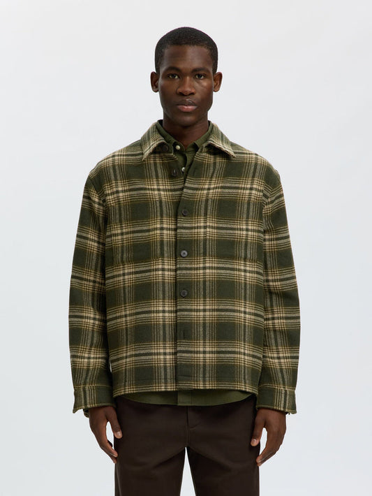 Green Check Wool Blend Overshirt
