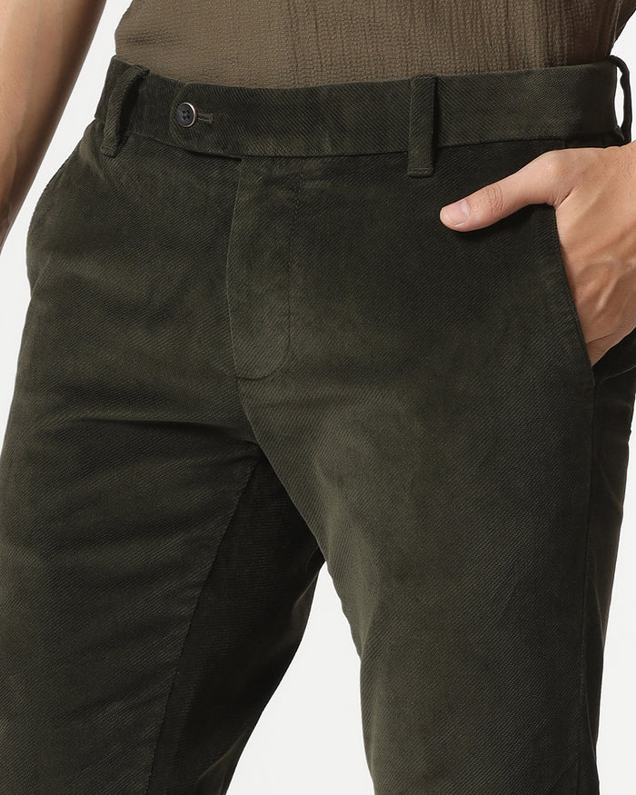 Green Corduroy Solid Khakis - Fraser