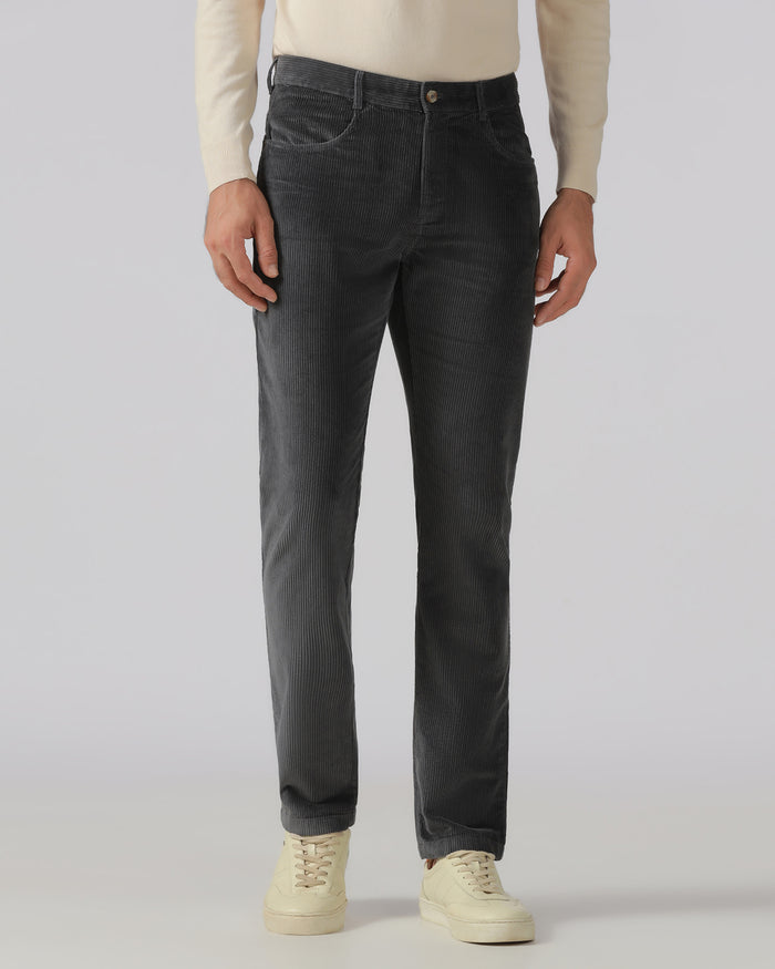 Grey Corduroy Solid Khakis - Veil