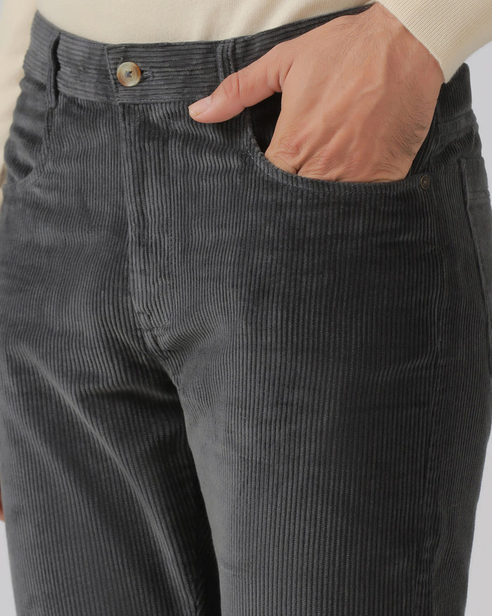 Grey Corduroy Solid Khakis - Veil