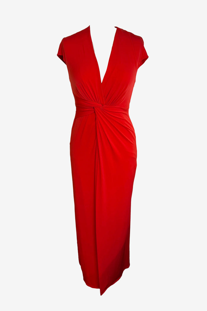 Halston Waist Knot Red Cap Sleeve Maxi Dress image 0