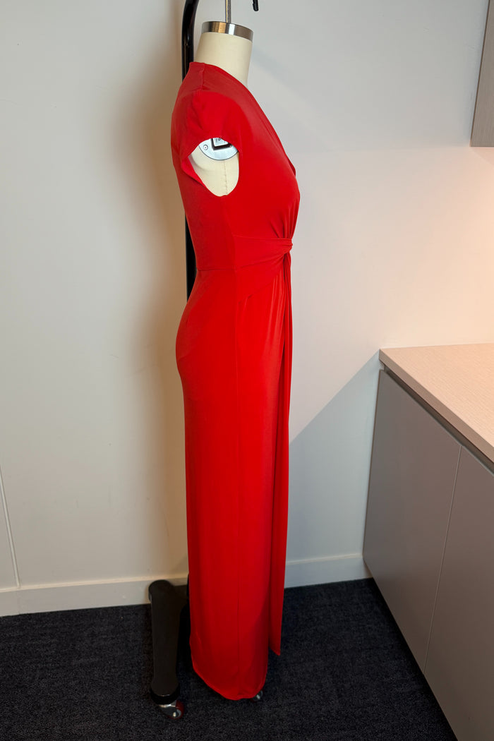 Halston Waist Knot Red Cap Sleeve Maxi Dress image 1