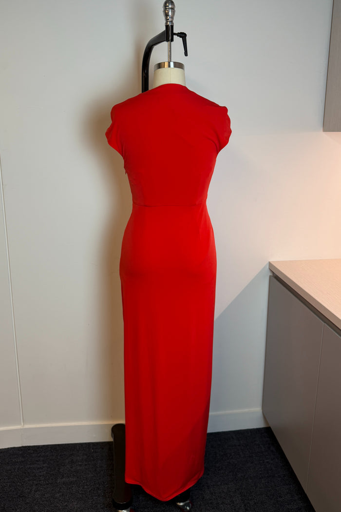 Halston Waist Knot Red Cap Sleeve Maxi Dress image 2