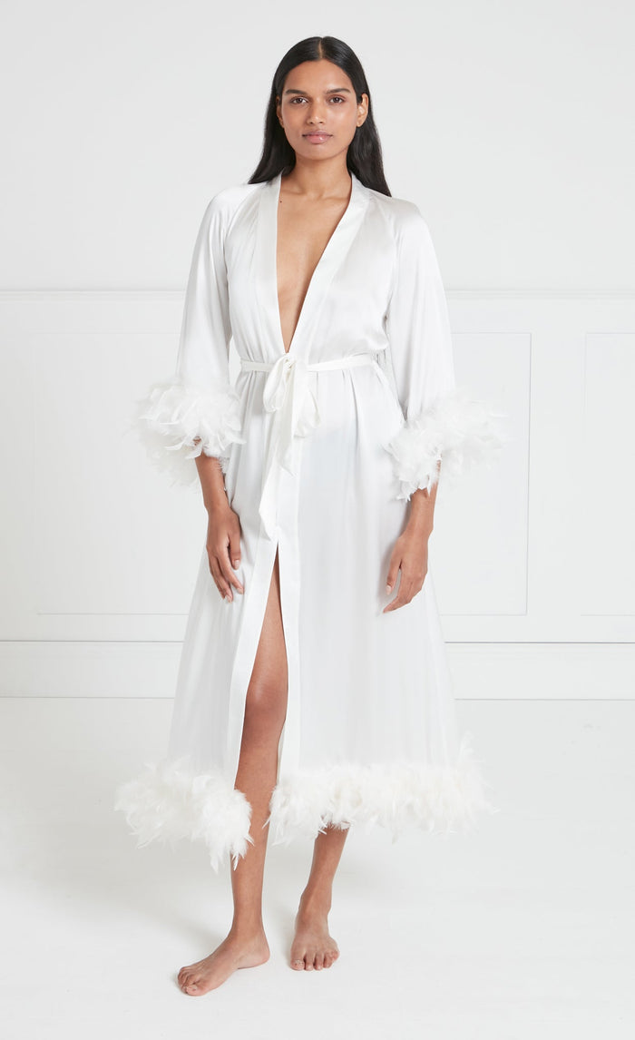 Hebe Ostrich Feather Robe - Off-White