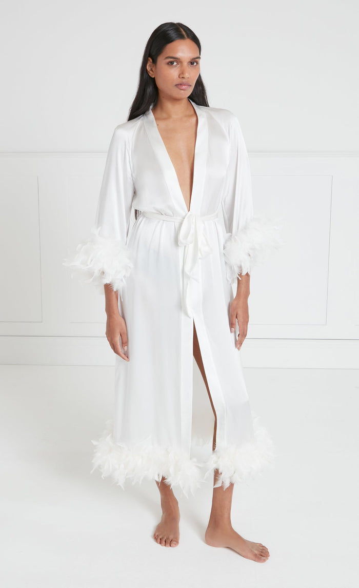 Hebe Ostrich Feather Robe - Off-White