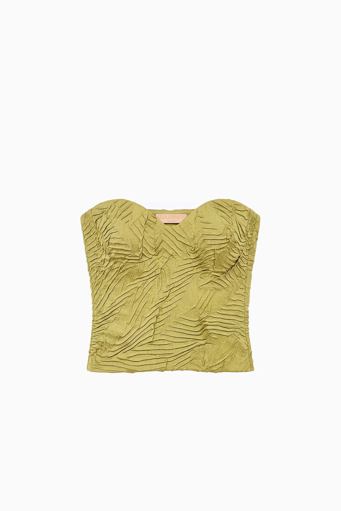 Heleen Satin Cropped Bustier Top - Moss Gold