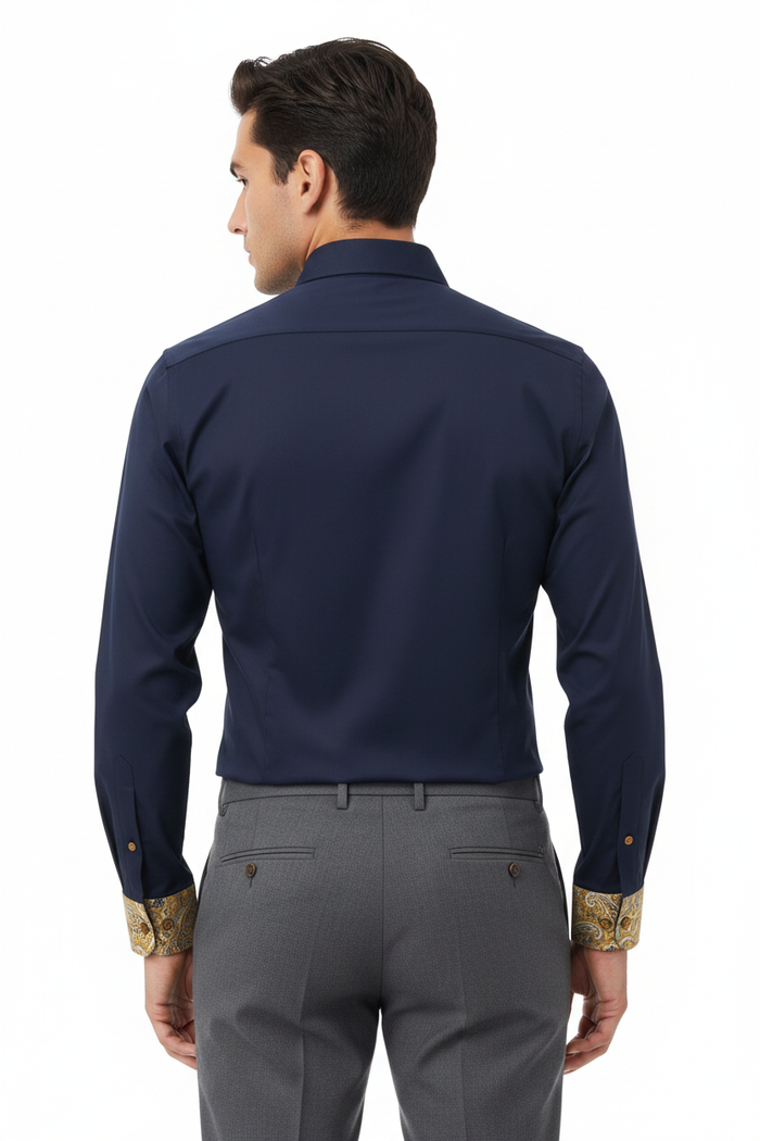 Wam Denim Ordin Navy Long Sleeve Shirt – back view on model