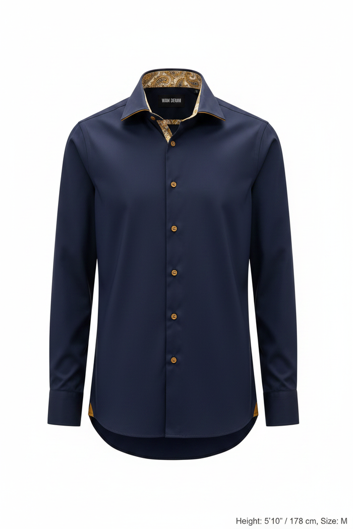 Wam Denim Ordin Navy Long Sleeve Shirt – front hanger view with size label