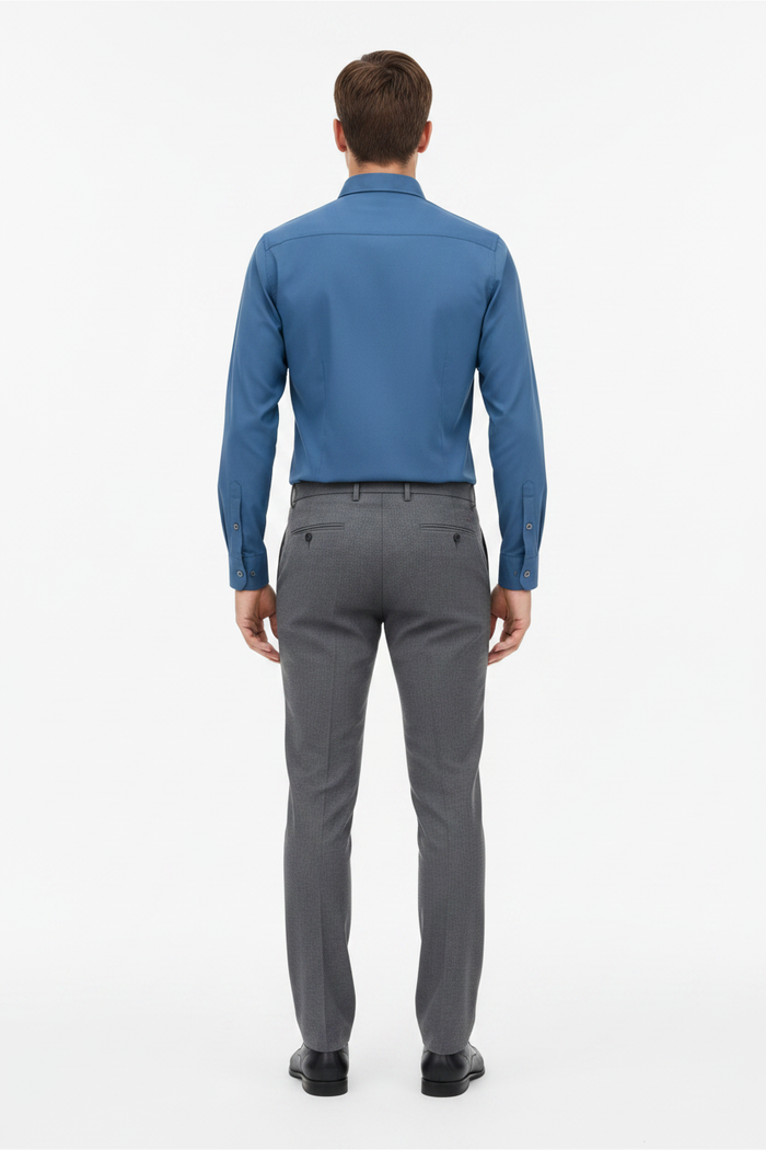 Wam Denim Vuric Petrol Long Sleeve Shirt – back view on model