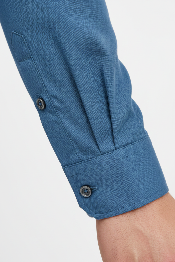 Wam Denim Vuric Petrol Shirt – long sleeve cuff with dark grey petrol button detail