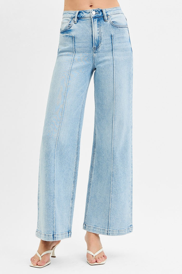 High Waist Wide Leg Pintuck Jeans