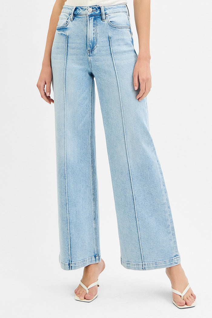 High Waist Wide Leg Pintuck Jeans