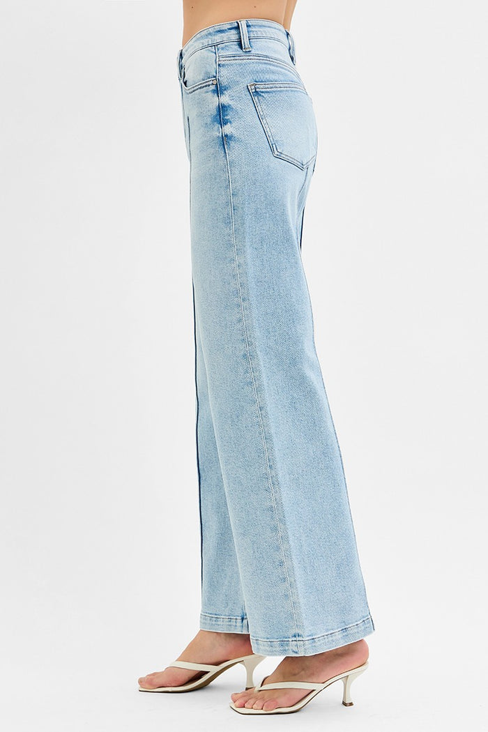 High Waist Wide Leg Pintuck Jeans