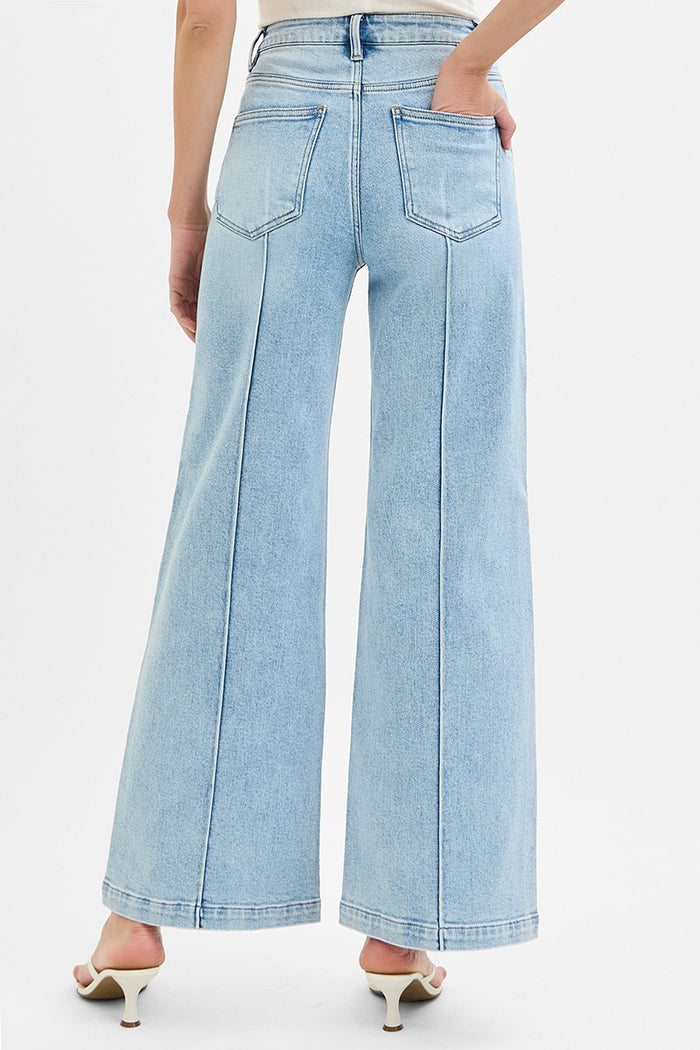 High Waist Wide Leg Pintuck Jeans