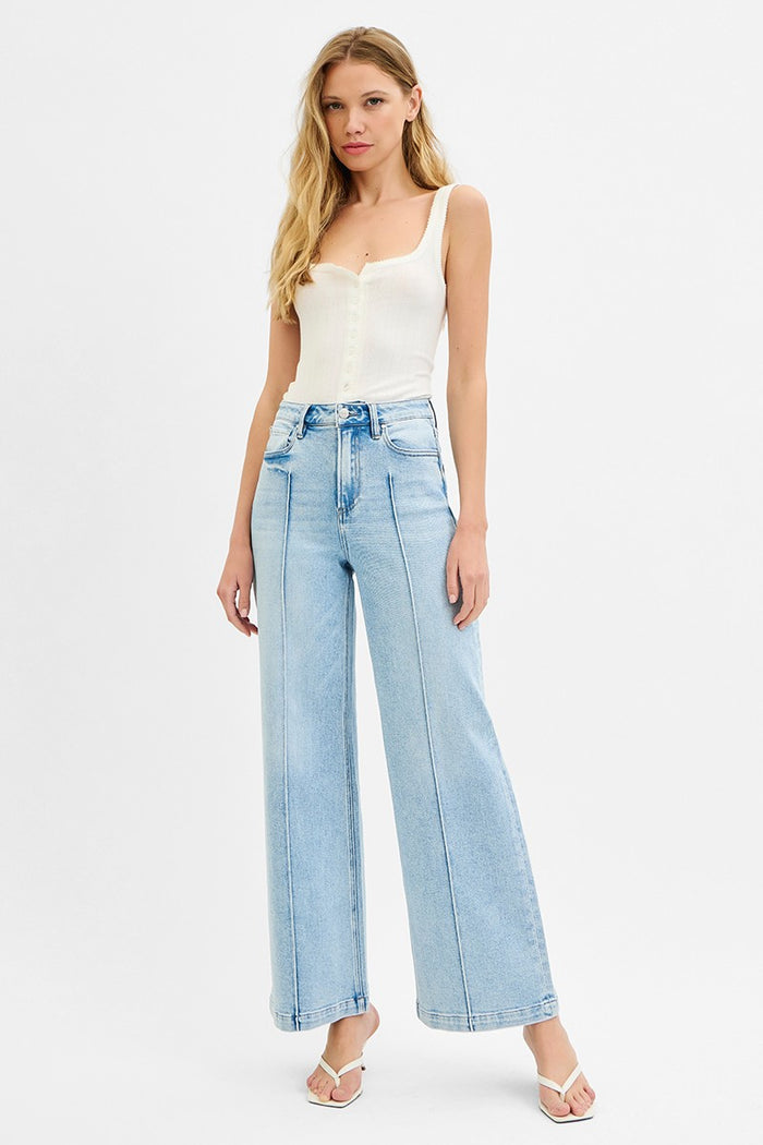 High Waist Wide Leg Pintuck Jeans