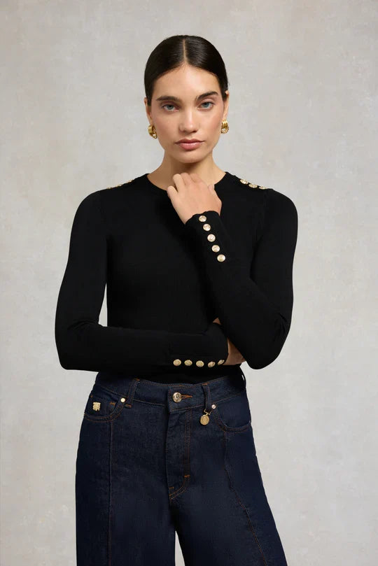 Holland Cooper Buttoned Knit Crew Neck