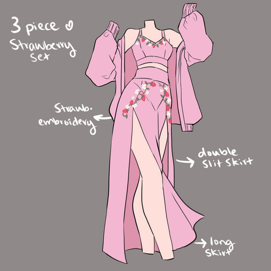 (Interest Check) 3 Piece Embroidered Strawberry Set - Mochipan