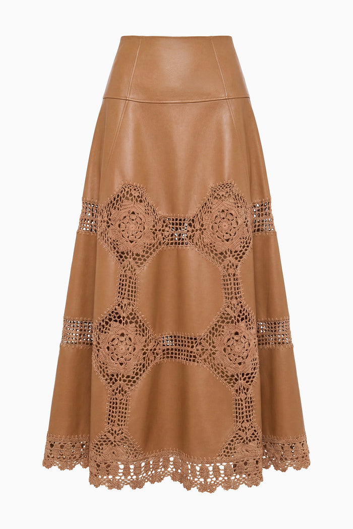 Izra Crochet & Leather Skirt - Camel