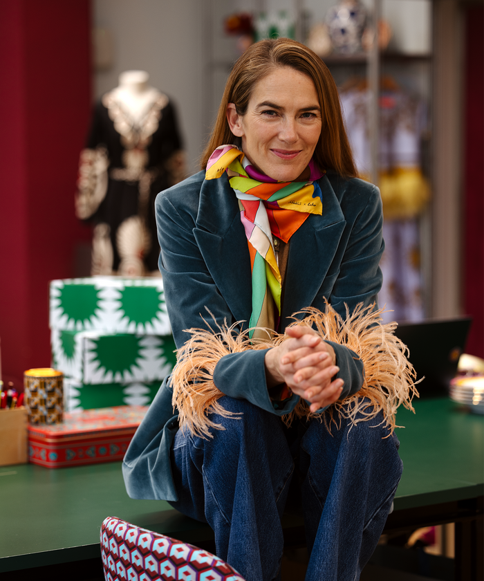 JJ Martin wearing her echo100 scarf design