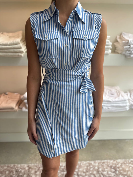 Kenlie Blue/White Stripe Dress with Side Tie Wrap