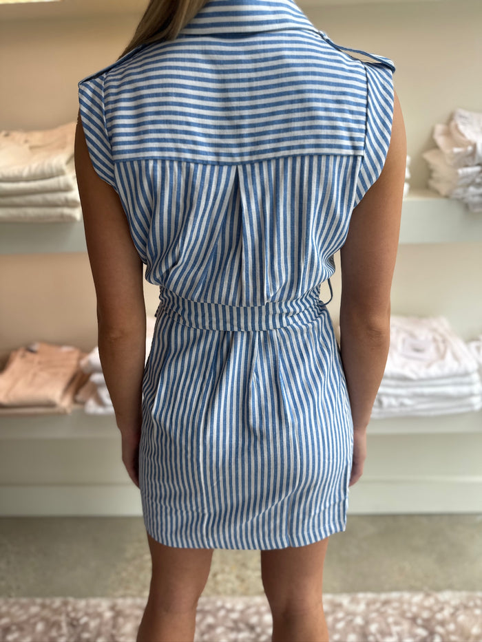 Kenlie Blue/White Stripe Dress with Side Tie Wrap