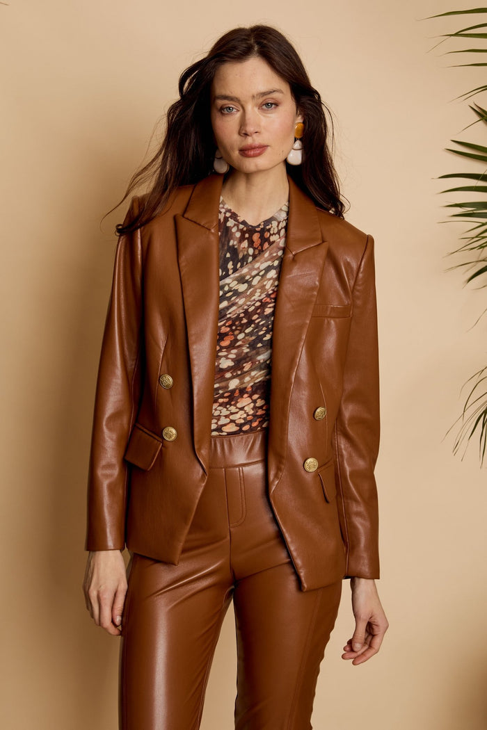 Kindra Jacket in Tobacco Vegan Leather - Amor Lafayette