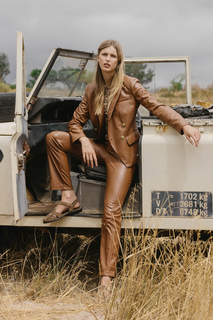 Kindra Jacket in Tobacco Vegan Leather - Amor Lafayette