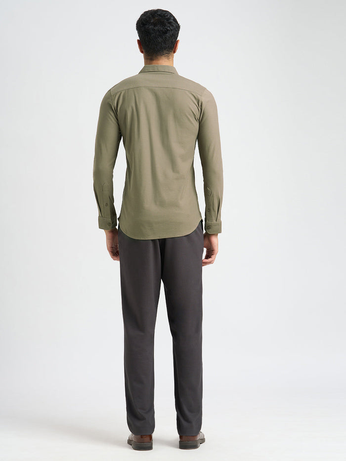 Knitted Full Sleeves Shirt - Brown