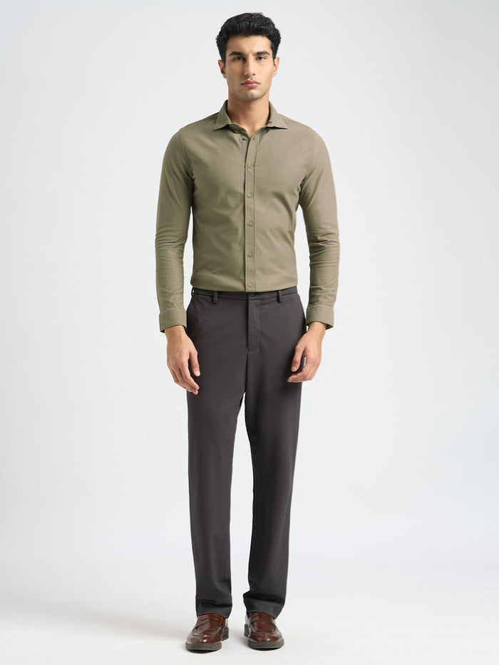 Knitted Full Sleeves Shirt - Brown
