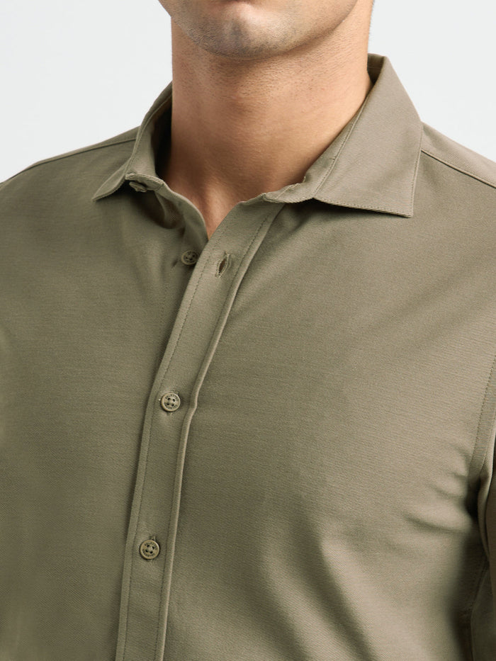 Knitted Full Sleeves Shirt - Brown