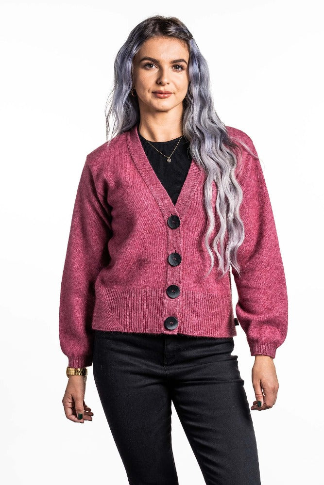 Possum and Merino  KO557 V Neck Cardigan - A modern twist on a V neck cardigan.  This style is hip length and features a wide rib detail on the hem.  Made proudly in New Zealand from a premium blend of 40% possum fur, 50% merino lambswool & 10% mulberry silk.