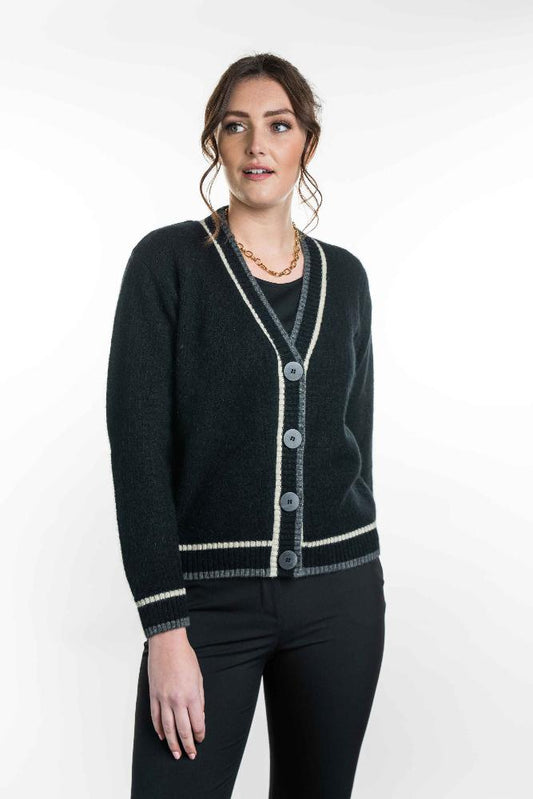 Possum and Merino

KO561 Contrast Textured Cardigan - A striking V neck cardigan with striped detailing.  This piece features alternating texture on the sleeves and body. A unique, statement piece that will be sure to get attention.

Made proudly in New Zealand from a premium blend of 40% possum fur, 50% merino lambswool and 10% mulberry silk