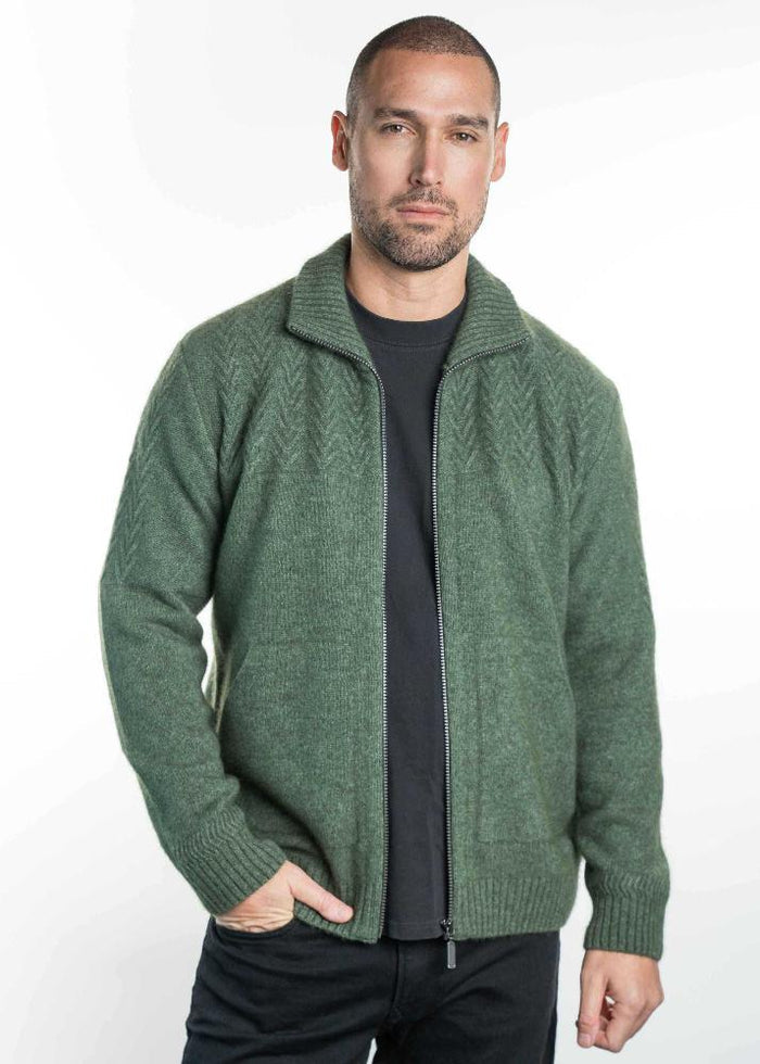 Possum and Merino

KO873 Chevron Zip Jacket - A zip through Jacket with a textured pattern on the chest and sleeves. This garment has knitted in pockets.

Made proudly in New Zealand from a premium blend of 40% possum fur, 50% merino lambswool and 10% mulberry silk.