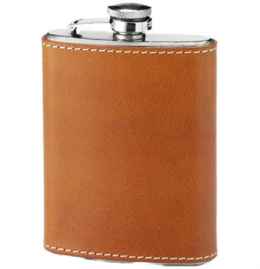 Laksen Pocket Flask in Saddle Leather - Natural Oak