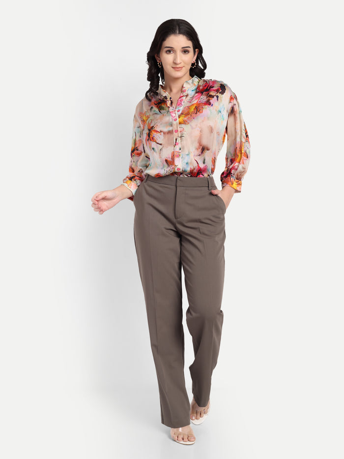 Women’s multicolor floral Latvia top with shirt style, relaxed fit and elegant stylish design